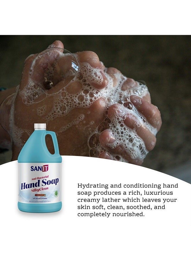 Sanit Silky Clean Antibacterial Liquid Gel Hand Soap Refill - Advanced Formula with Coconut Oil and Aloe Vera - All Natural Moisturizing Hand Wash - Made in USA, Coconut, 1 Gallon - Image 1