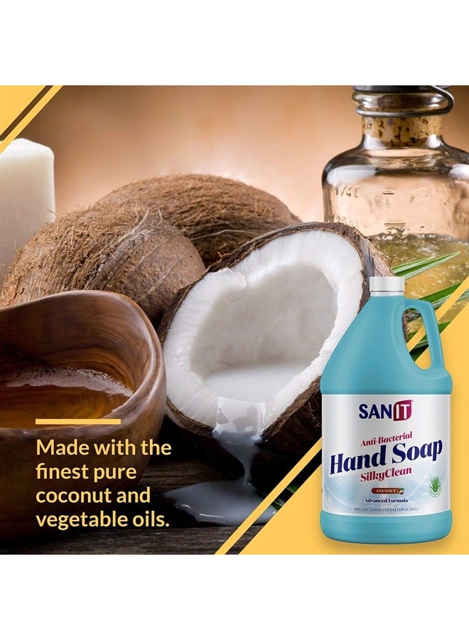 Sanit Silky Clean Antibacterial Liquid Gel Hand Soap Refill - Advanced Formula with Coconut Oil and Aloe Vera - All Natural Moisturizing Hand Wash - Made in USA, Coconut, 1 Gallon - Image 2