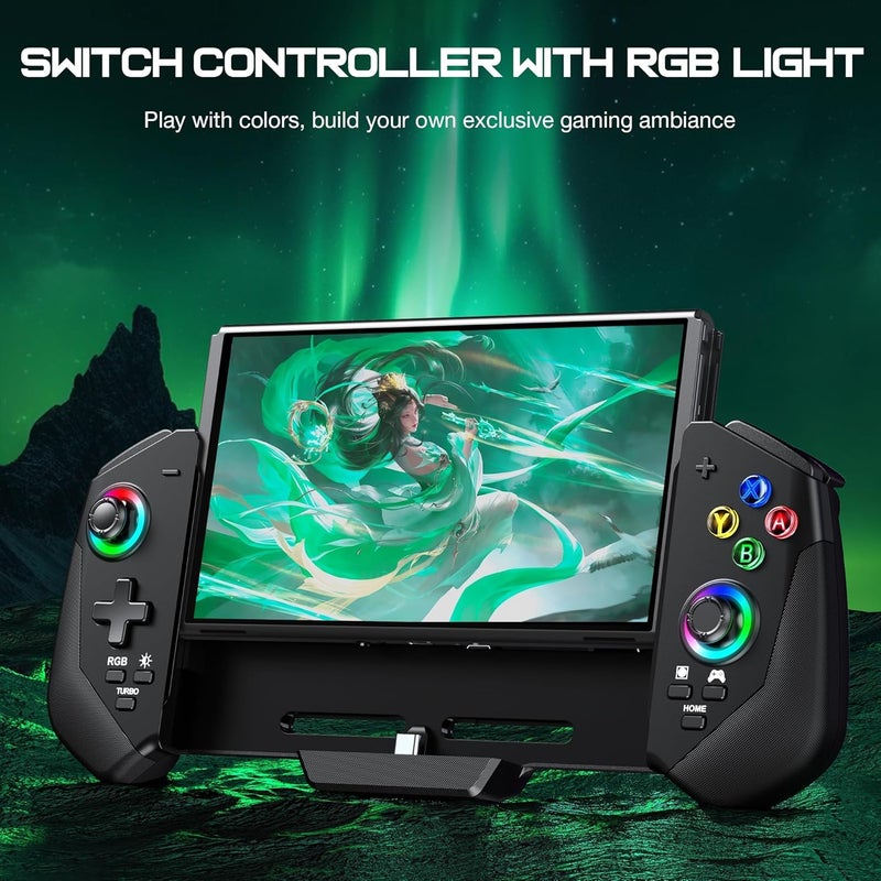 TERRIFI Switch Controllers with Hall Joystick for Switch/OLED, Pro Remote Controller with RGB Light, Turbo, Dual Motor, 4 Game Slots, Wired Joypad Replacement for Controller - Image 2