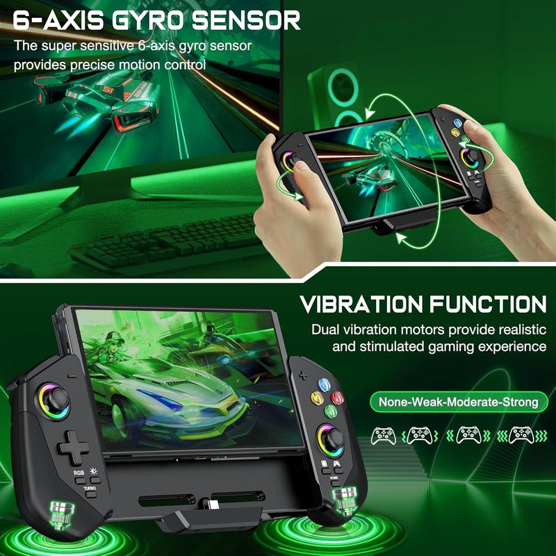 TERRIFI Switch Controllers with Hall Joystick for Switch/OLED, Pro Remote Controller with RGB Light, Turbo, Dual Motor, 4 Game Slots, Wired Joypad Replacement for Controller - Image 3