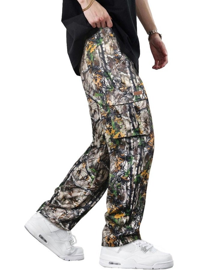 Comdecevis Men's Casual Cargo Pants Workout Joggers Stretch Sweatpants Hiking Drawstring Tactical Pants with Multi Pockets, Camo2, 3XL - Image 4