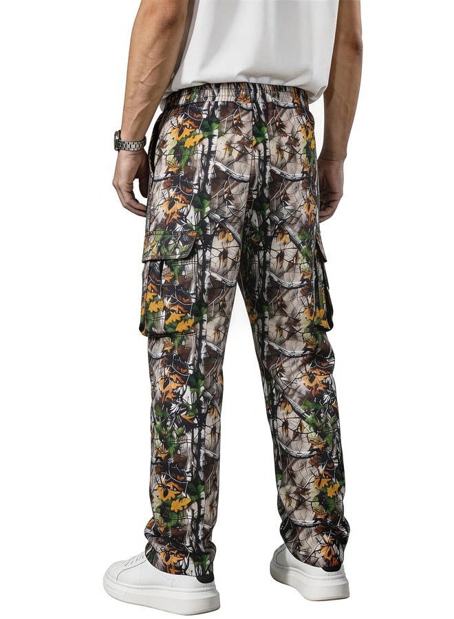 Comdecevis Men's Casual Cargo Pants Workout Joggers Stretch Sweatpants Hiking Drawstring Tactical Pants with Multi Pockets, Camo2, 3XL - Image 3