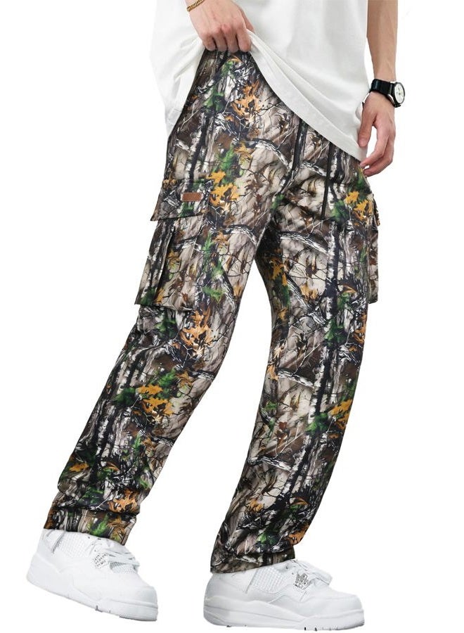 Comdecevis Men's Casual Cargo Pants Workout Joggers Stretch Sweatpants Hiking Drawstring Tactical Pants with Multi Pockets, Camo2, 3XL - Image 2