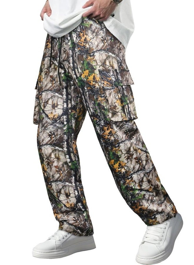 Comdecevis Men's Casual Cargo Pants Workout Joggers Stretch Sweatpants Hiking Drawstring Tactical Pants with Multi Pockets, Camo2, 3XL - Image 1