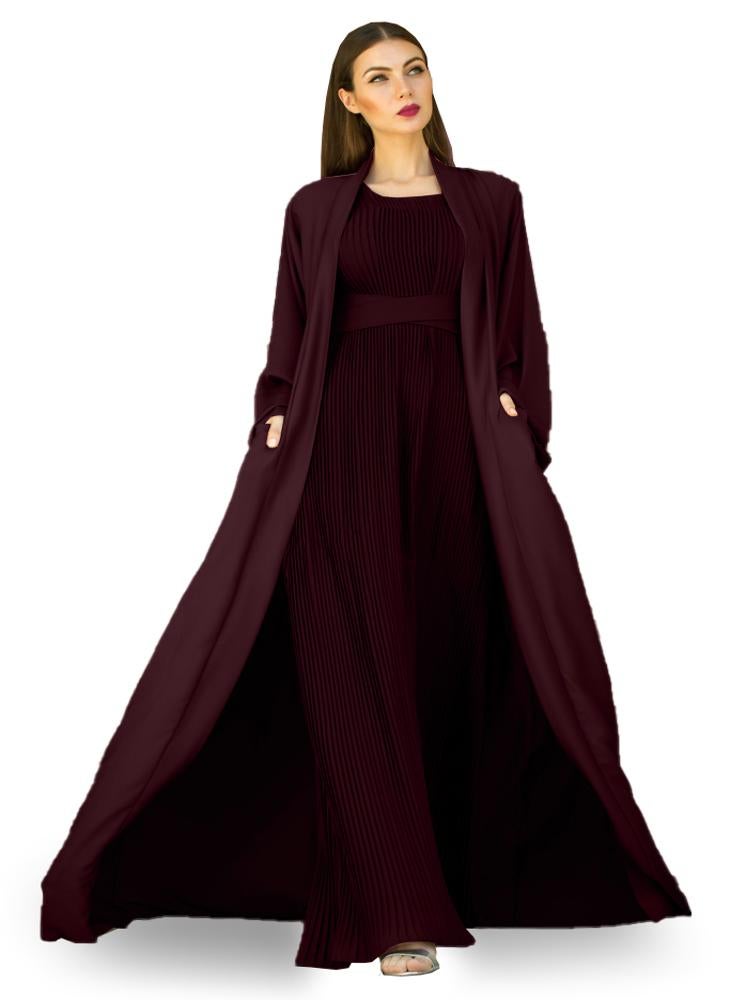 NUKHBAA Open Abaya with Inner dress 2pcs set 602C21  - Image 1