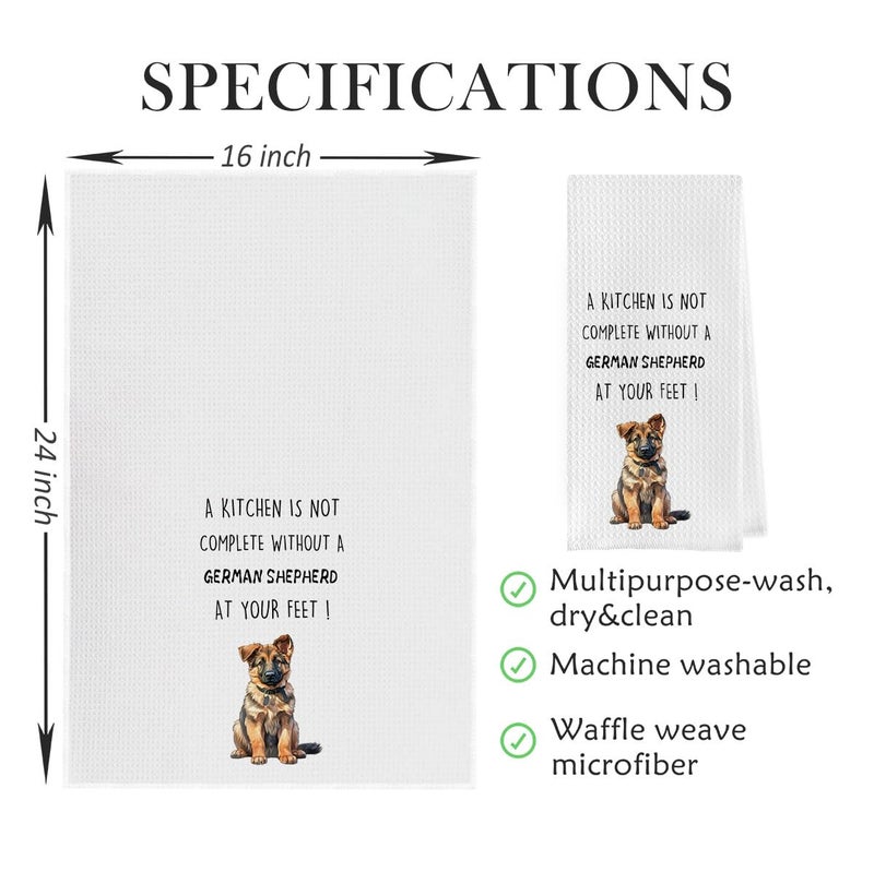 Geqtt German Shepherd Dish Towels Set - Funny German Shepherd Gifts Waffle Weave Kitchen Towels  German Shepherd Decorative Hand Tea Towels for Bathroom Kitchen (16?24 Inches Set of 2) - Image 5