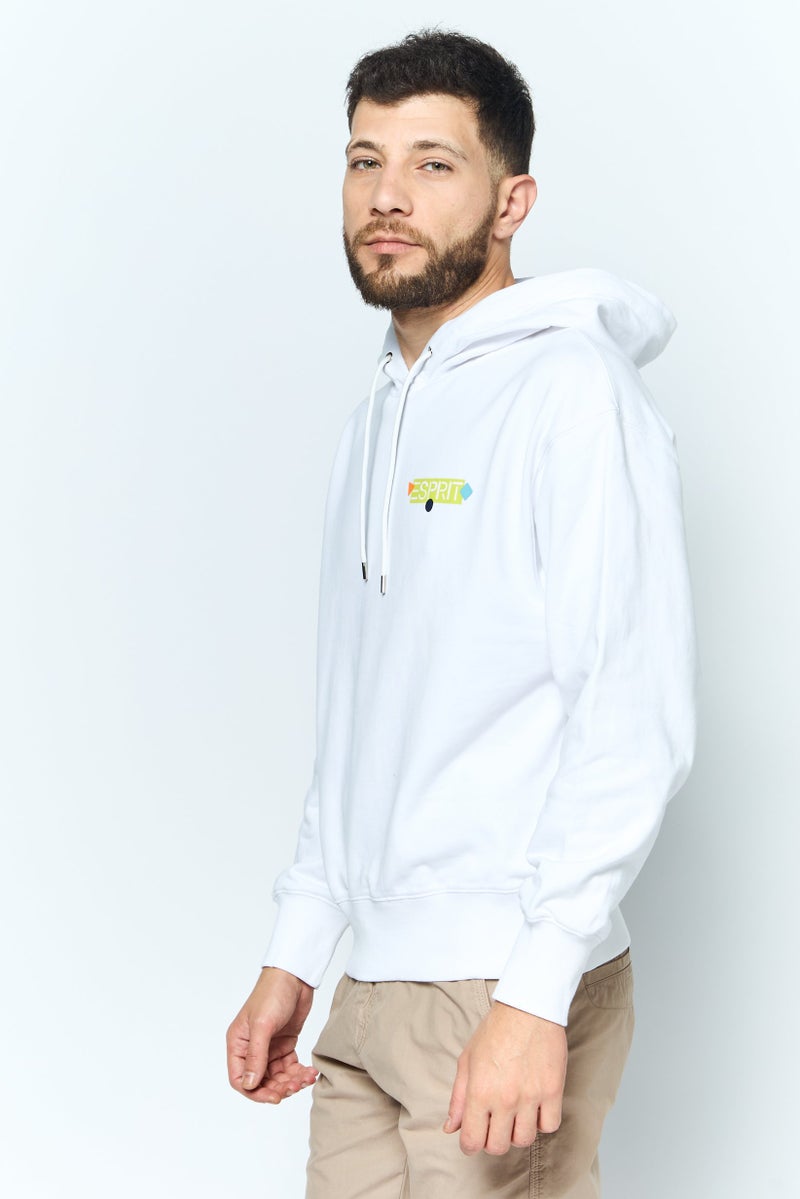 ESPRIT Men Hooded Brand Logo Long Sleeves Sweatshirt, White - Image 3