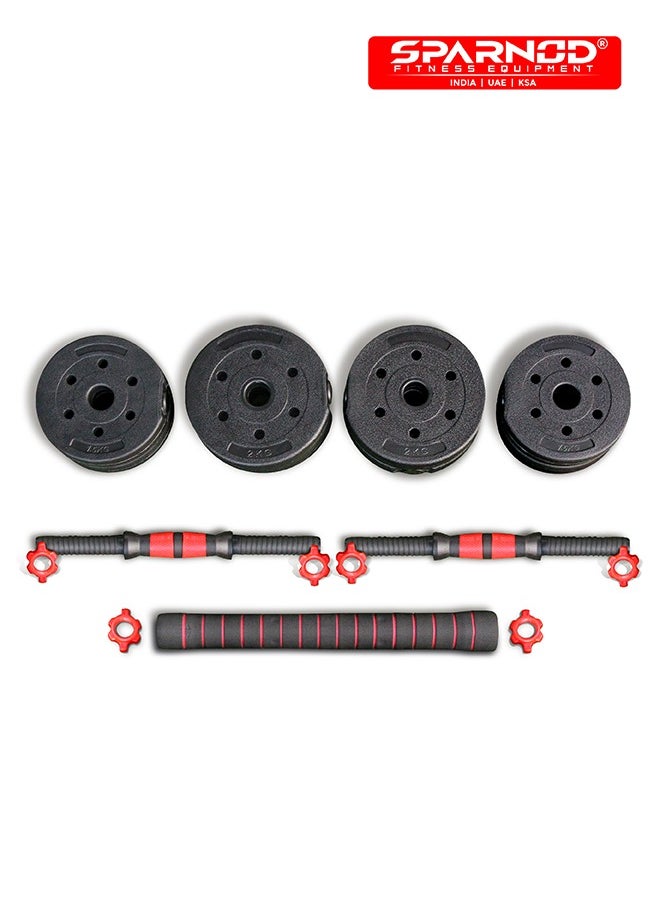 Sparnod Fitness SCD-15 2-In-1 Dumbbells/Barbell Set (15Kg) - Easy 3-Step Assembly With Connector Rod, Eco-Friendly Weights, Concrete Dumbbells With Pvc Coating, Slip-Free Handgrip, Total Home Fitness  - Image 3