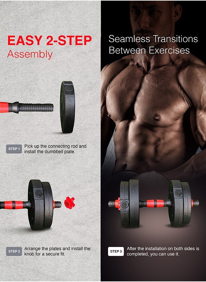 Sparnod Fitness SCD-15 2-In-1 Dumbbells/Barbell Set (15Kg) - Easy 3-Step Assembly With Connector Rod, Eco-Friendly Weights, Concrete Dumbbells With Pvc Coating, Slip-Free Handgrip, Total Home Fitness  - Image 4