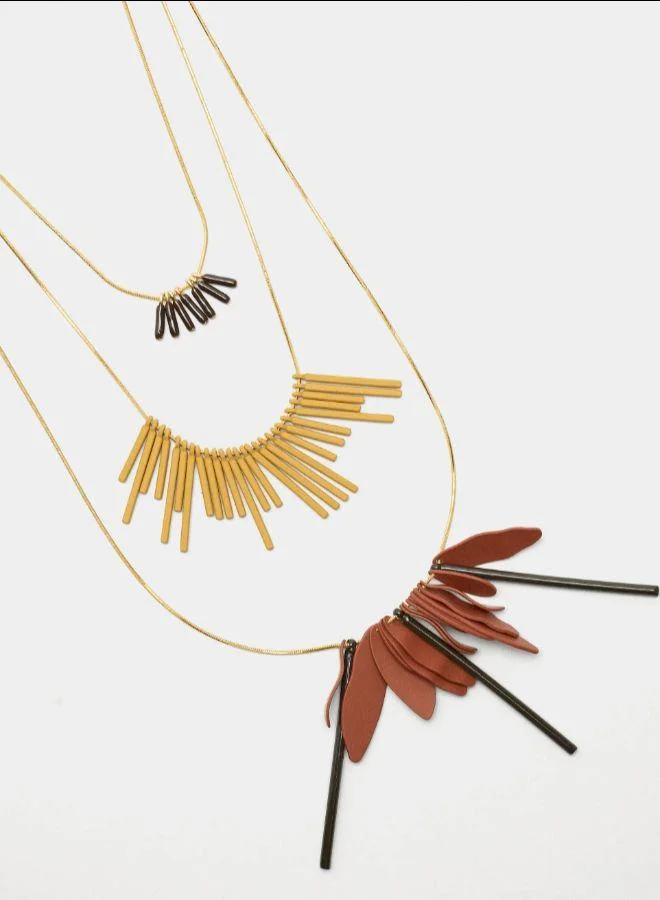 بارفوا عقد ثلاثي مع قلائد بار متعددة الألوان