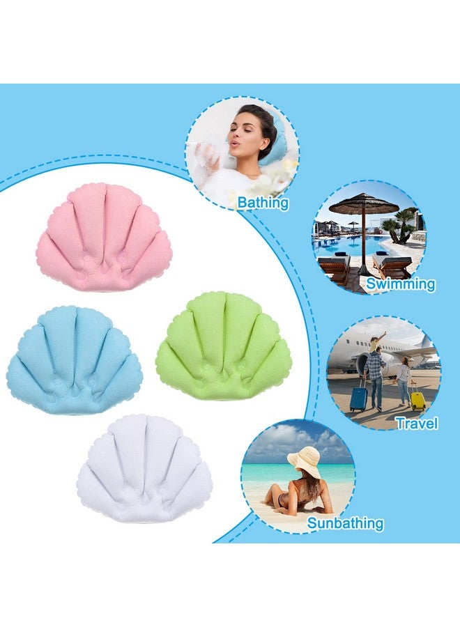 PATIKIL Inflatable Bath Pillow With Suction Cups 3 Pack Terry Cloth Covered Shell Shape Bath Pillow Neck Support For Bathtub Hot Tub (Pink White Green)  - Image 5