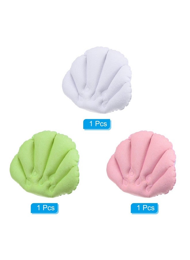 PATIKIL Inflatable Bath Pillow With Suction Cups 3 Pack Terry Cloth Covered Shell Shape Bath Pillow Neck Support For Bathtub Hot Tub (Pink White Green)  - Image 3