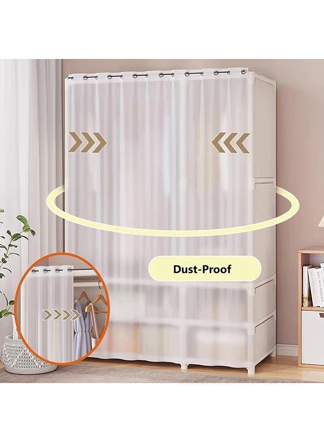 Arabest Portable Wardrobe Storage Cabinet With 3 Drawers, Hanging Wardrobe With Hanging Rod, Clothing Storage Cabinet With Curtains, Suitable For Living Room, Bedroom, Cloakroom, (beige) - Image 4