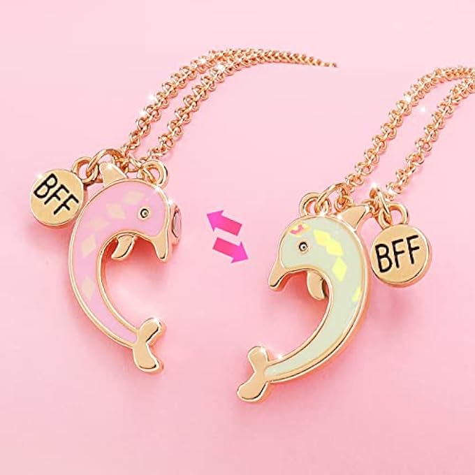 rayihni قلادات أفضل صديق 2 قطعة، قلادة صداقة مغناطيسية متطابقة، سلسلة قلادة دولفين ذهبية للفتيات والنساء، هدايا مجوهرات صداقة للأطفال والأمهات والأصدقاء والأخوات - Image 3