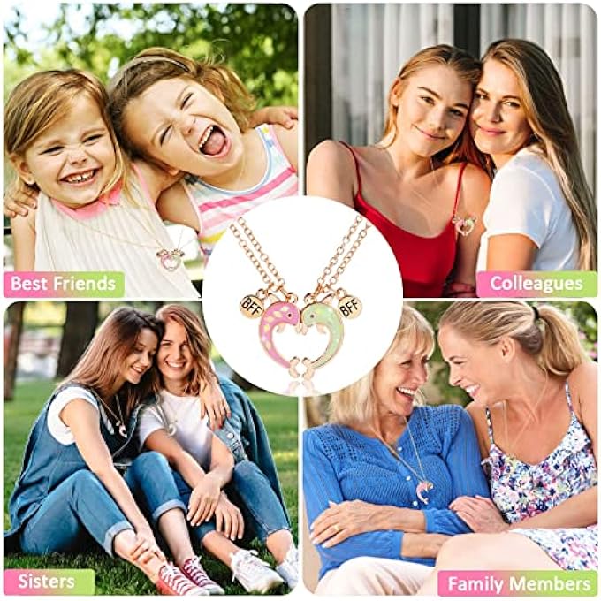 rayihni قلادات أفضل صديق 2 قطعة، قلادة صداقة مغناطيسية متطابقة، سلسلة قلادة دولفين ذهبية للفتيات والنساء، هدايا مجوهرات صداقة للأطفال والأمهات والأصدقاء والأخوات - Image 5