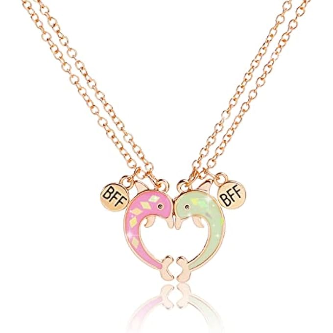 rayihni قلادات أفضل صديق 2 قطعة، قلادة صداقة مغناطيسية متطابقة، سلسلة قلادة دولفين ذهبية للفتيات والنساء، هدايا مجوهرات صداقة للأطفال والأمهات والأصدقاء والأخوات - Image 2