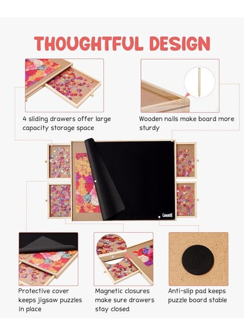Gamenote 1500 Pieces Jigsaw Puzzle Board with Cover Mat - Portable Large Puzzle Table with Drawers for Adults, Wooden Smooth Plateau Work Surface
