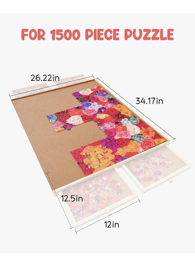 Gamenote 1500 Pieces Jigsaw Puzzle Board with Cover Mat - Portable Large Puzzle Table with Drawers for Adults, Wooden Smooth Plateau Work Surface