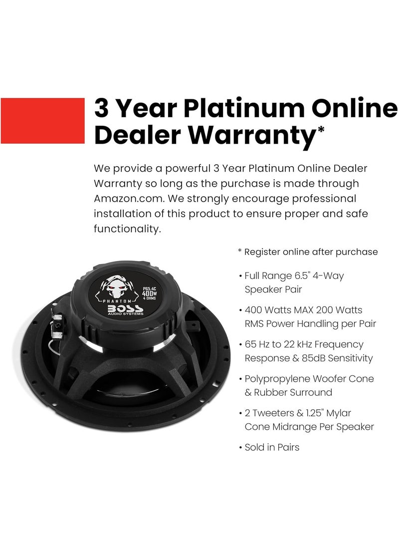 BOSS AUDIO SYSTEMS P65-4C Phantom Series 6.5 Car Door Speakers - 400 Watts Max, 4 Way, Full Range, Tweeters, Coaxial, Sold in Pairs  - Image 3
