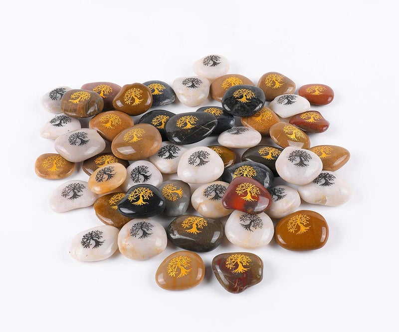 ROCKIMPACT 50PCS Inspirational Rocks Tree of Life Gifts Engraved Inspirational Stones Motivational Gifts for Students Faith Stone Engraved Rocks with Inspirational Words