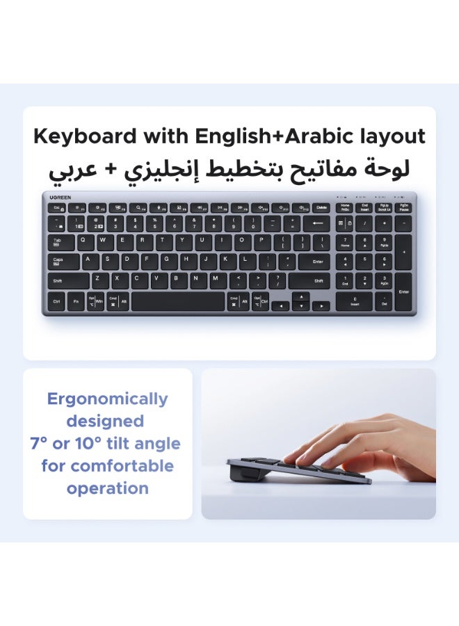 Ugreen Slim Silent Wireless Keyboard, Bluetooth 5.4+2.4G Dual Mode, Rechargeable 99-Key Compact Keyboard, 7°-10° Adjustable Stand, for Office/Home/Travel/Study, 3 Device for Mac/iPad/Windows/Android black - Image 5