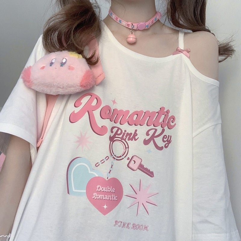 Black And White Off-Shoulder Short-Sleeved T-Shirt Women'S Summer Japanese Soft Girl Jk Top Cute Sweet Cool Harajuku Ins Trendy - Image 5