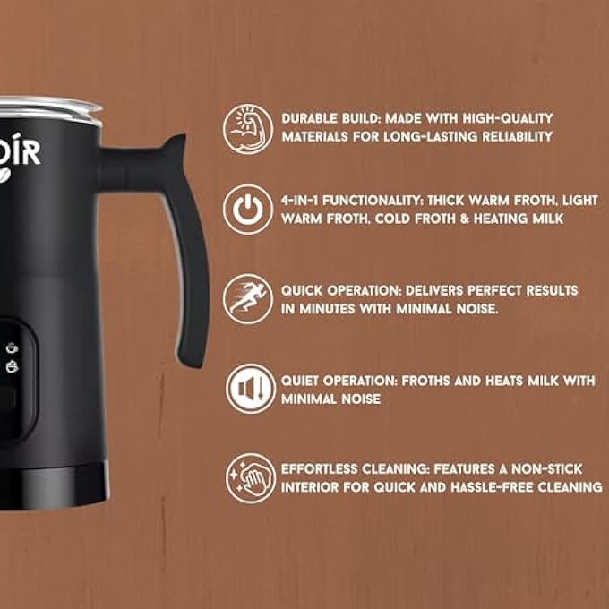 noir Milk Frother 4 In 1 Handheld Electric Froth Maker Large 350Ml Capacity For Coffee Lattes And Cappuccinos Sleek Design Powerful Motor And Easy To Clean Free Cleaning Brush Included - Image 4