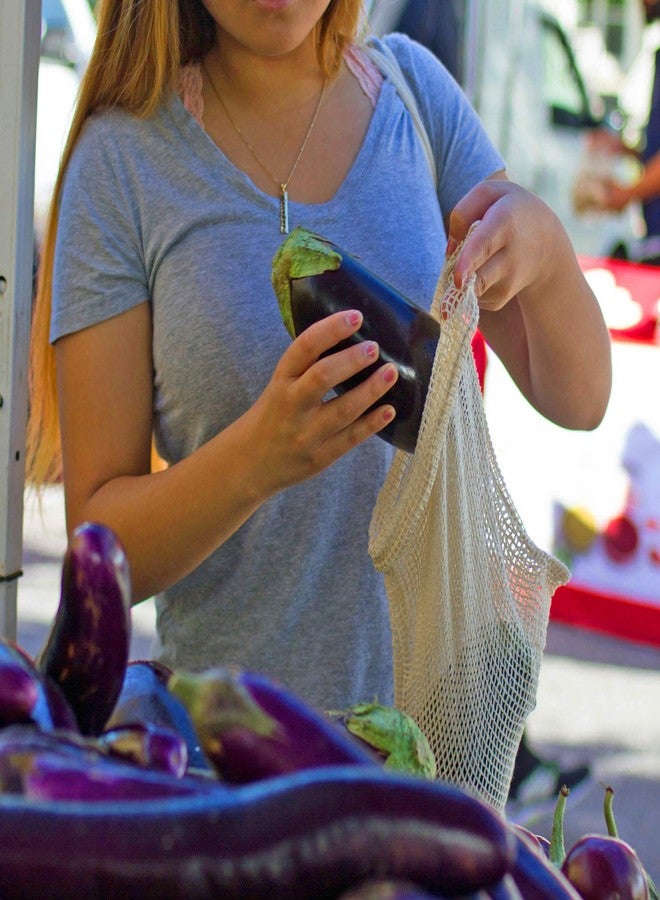 Simple Ecology Reusable Produce Shopping and Storage Bags, Drawstring, Washable Organic Cotton Mesh, Set of 6 with 2 ea. L, M, S - Image 2