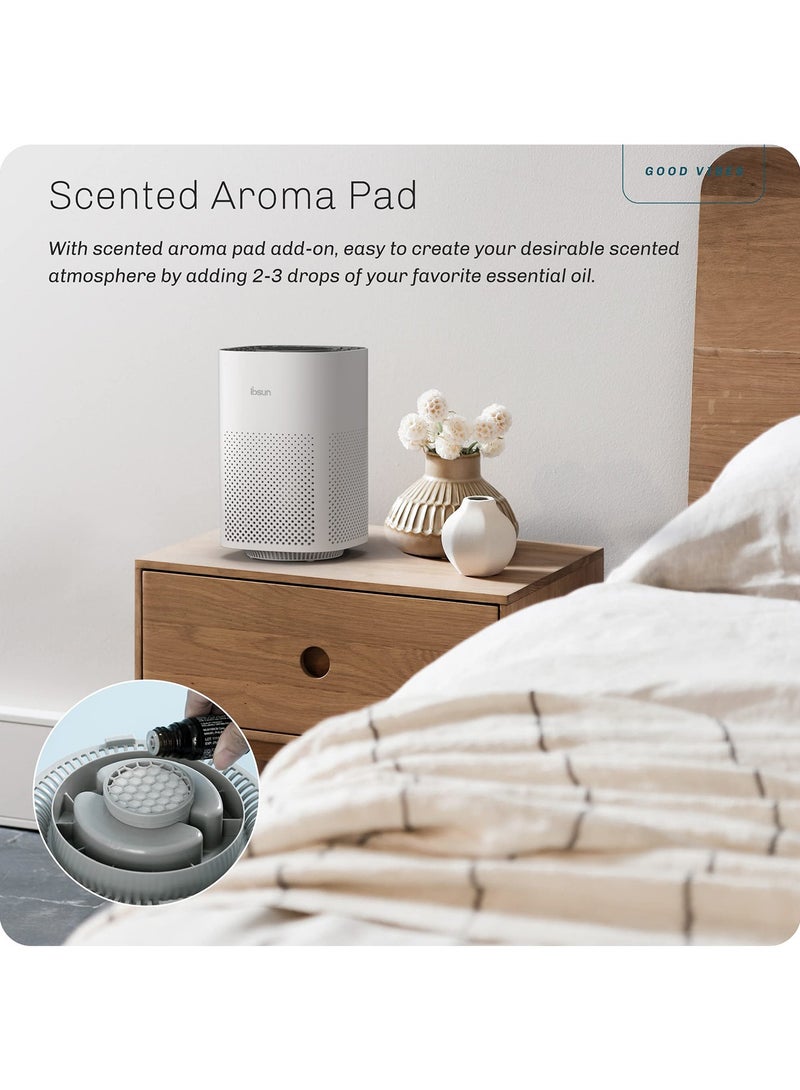 مُنقي هواء منزلي لغرف النوم (حتى 20 م²) - مُزَوَّد بفلتر H13 HEPA الحقيقي لتنقية الهواء من حبوب اللقاح/الوبر/الشعر/الروائح، مع نظام فلترة صامت 24 ديسيبل