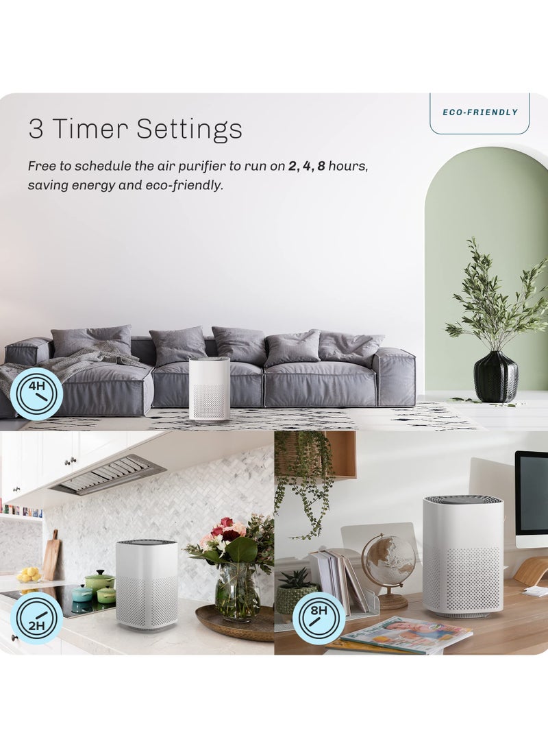 مُنقي هواء منزلي لغرف النوم (حتى 20 م²) - مُزَوَّد بفلتر H13 HEPA الحقيقي لتنقية الهواء من حبوب اللقاح/الوبر/الشعر/الروائح، مع نظام فلترة صامت 24 ديسيبل