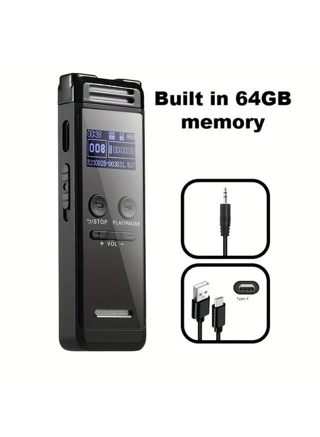 64GB Voice Activated Recorder With Noise Reduction MP3 Playback Dual Mic HD Sound - Image 1