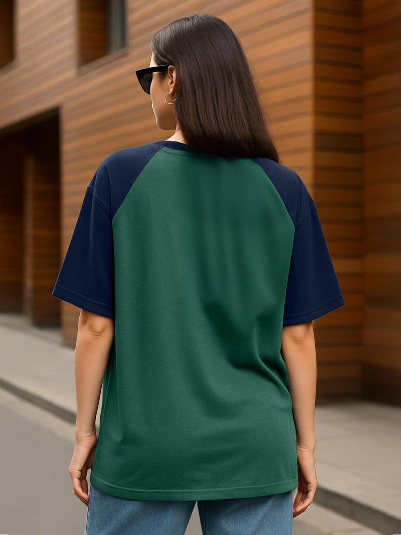 Veirdo® Pure Cotton Drop Shoulder Round Neck Oversized Baggy Fit Cool Typographic Half Sleeve T-Shirt for Women (GL_VD_ORGNL_Rgln_GRN117_L) - Image 4