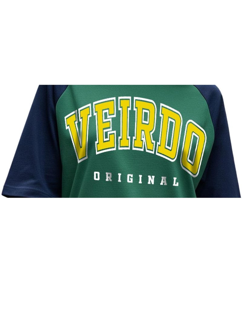 Veirdo® Pure Cotton Drop Shoulder Round Neck Oversized Baggy Fit Cool Typographic Half Sleeve T-Shirt for Women (GL_VD_ORGNL_Rgln_GRN117_L) - Image 3