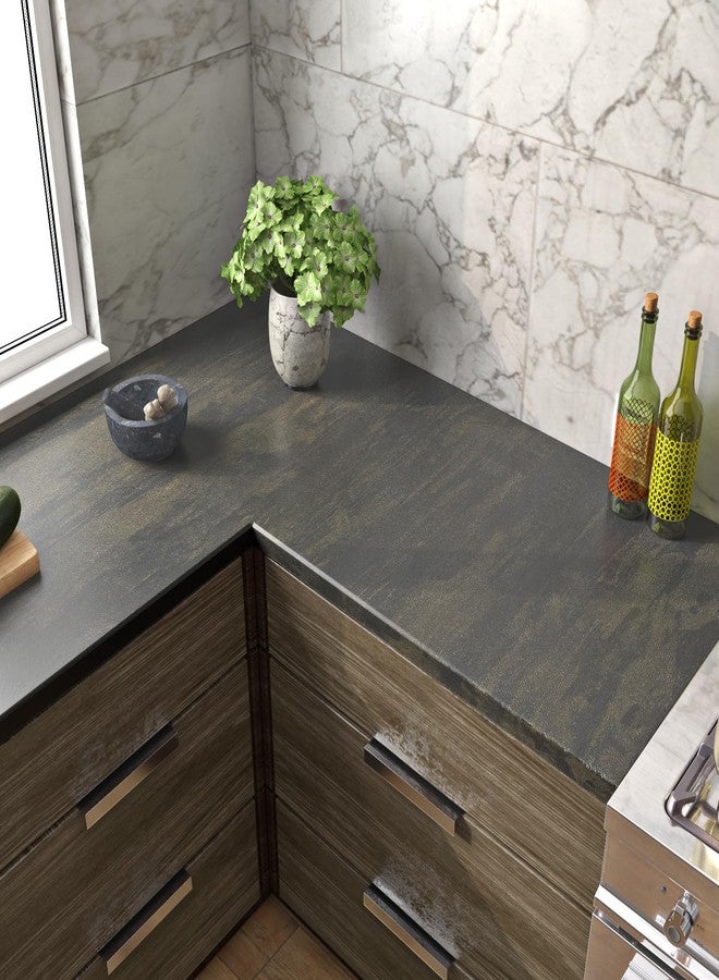 FunStick 16"x240" Grey Gold Stained Concrete Wallpaper Peel and Stick Removable Waterproof Contact Paper Peel and Stick for Countertops Cabinets Textured 3D Cement Vinyl Wall Paper for Bathroom Walls - Image 3