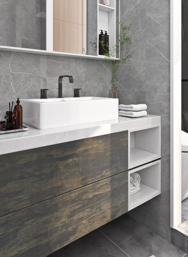 FunStick 16"x240" Grey Gold Stained Concrete Wallpaper Peel and Stick Removable Waterproof Contact Paper Peel and Stick for Countertops Cabinets Textured 3D Cement Vinyl Wall Paper for Bathroom Walls - Image 4