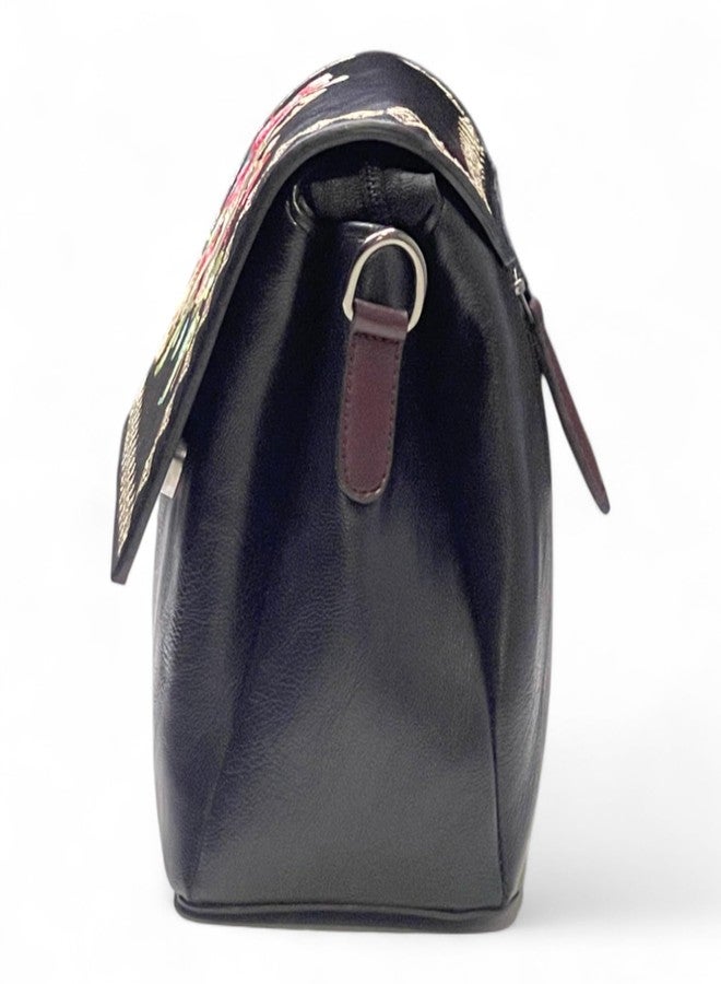 DAZZLE Sling Bag Embroidery Rose Flower Bags For Women (Black) - Image 5