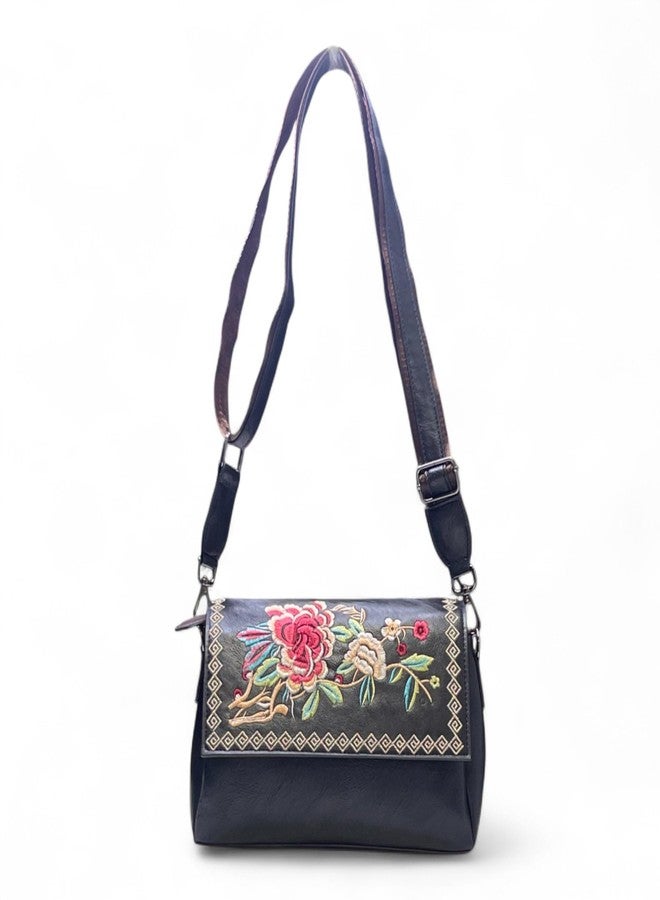 DAZZLE Sling Bag Embroidery Rose Flower Bags For Women (Black) - Image 4