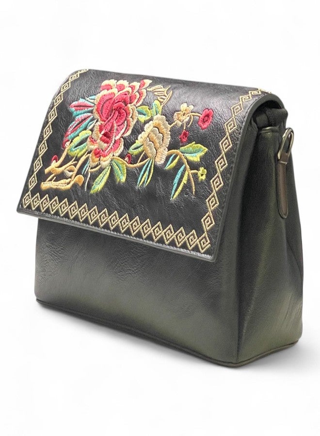 DAZZLE Sling Bag Embroidery Rose Flower Bags For Women (Black) - Image 3