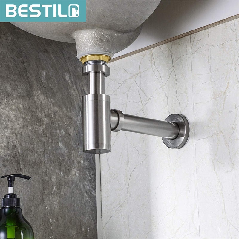 BESTILL Bottle P Trap Drain Kit for Bathroom Basin Sink, Brushed Nickel - Image 2