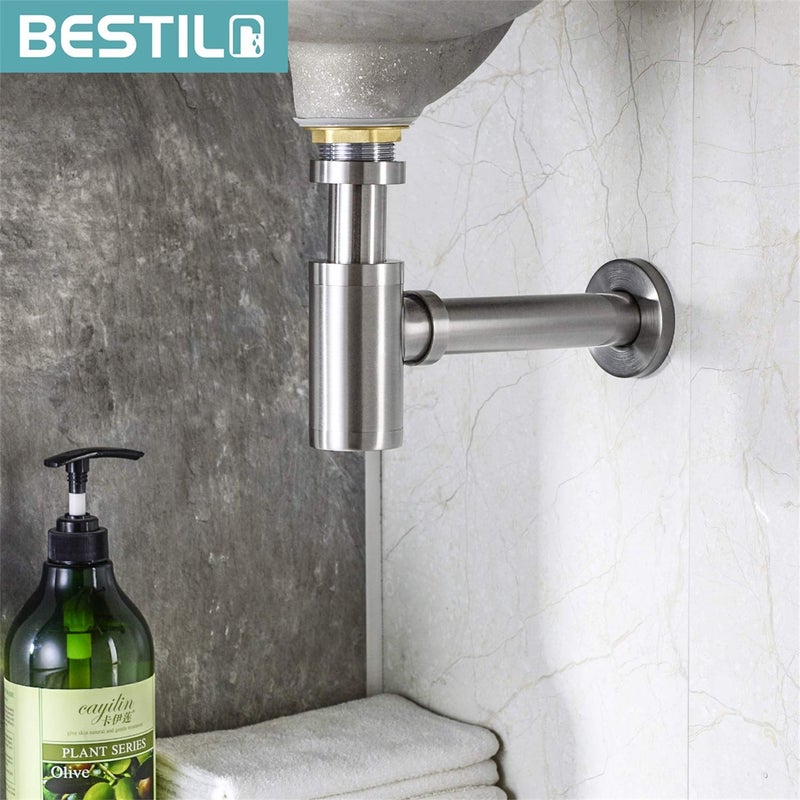 BESTILL Bottle P Trap Drain Kit for Bathroom Basin Sink, Brushed Nickel - Image 3