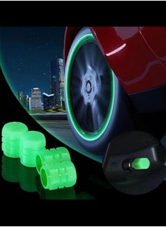 Executive LLC Auto Dust Tyre Valve Caps Fluorescent Valve Caps Tyre Decoration Car Motorcycle Bicycle Wheel Hub Glowing Valve Covers (Pack of 4 Pcs) Green  - Image 1