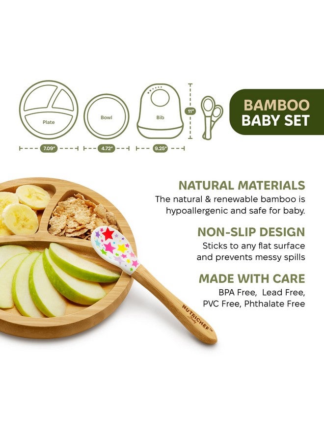 نيوتري شيف مجموعة طعام الأطفال من نوتريشيف، مكونة من طبق ووعاء وملعقة بثلاثة أقسام - شفط سيليكون، طبق طعام للأطفال غير سام من الخيزران الطبيعي بالكامل مع مريلة سيليكون - Image 2