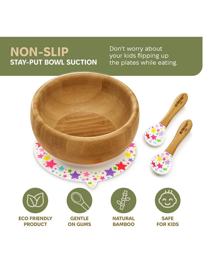 نيوتري شيف مجموعة طعام الأطفال من نوتريشيف، مكونة من طبق ووعاء وملعقة بثلاثة أقسام - شفط سيليكون، طبق طعام للأطفال غير سام من الخيزران الطبيعي بالكامل مع مريلة سيليكون - Image 4