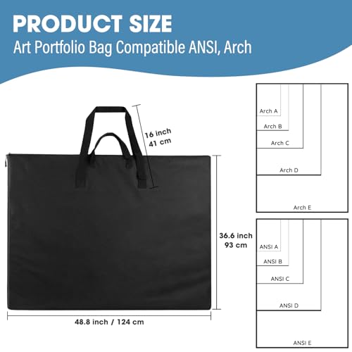 ZKOO Light Weight Art Portfolio Bag, 36 x 48 Extra Large Art Portfolio Case Light Weight Waterproof Poster, Studio Collection Tote for Artwork, Poster, Sketch Drawing, Canvas (36"*48"-Black) - Image 2