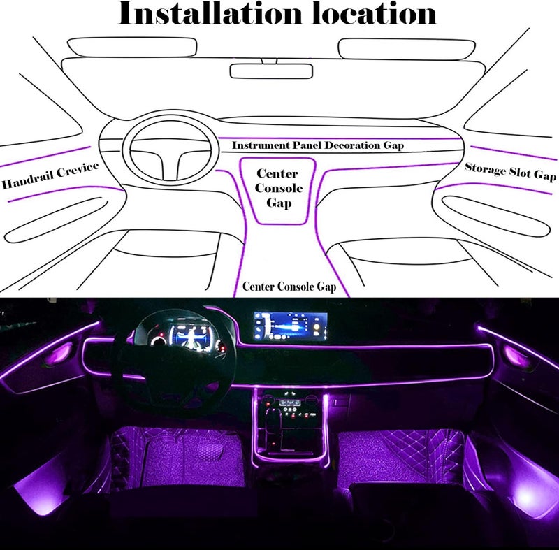 DEHERANE Interior Car LED Strip Lights, RGB 6 in 1 Ambient Lighting Kits with 315 inches Fiber Optic, 16 Million Colors Car Interior Lights with Wireless APP and Remote Control, Sync to Music - Image 5