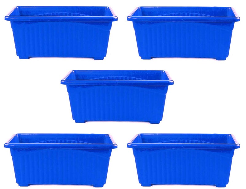Go Hooked Rectangular Plastic Pots for Plants, Jupiter Flower Pots for Home, Window Display, Garden (Set of 5, Blue) (35 x 18.5 x 15 cm) - Image 1