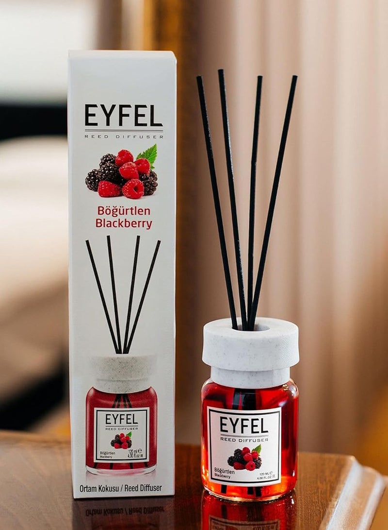 آيفيل معطر جو فاخر بالأعواد (التوت الأسود) 120 مل | عطر منزلي غني بالفواكه | معطر جو من إيفل يدوم طويلاً مع 4 أعواد من الخيزران للمنزل والمكتب - Image 1