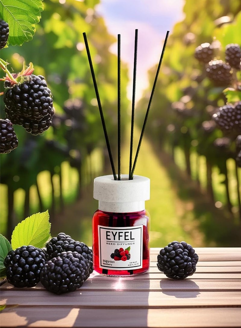 آيفيل معطر جو فاخر بالأعواد (التوت الأسود) 120 مل | عطر منزلي غني بالفواكه | معطر جو من إيفل يدوم طويلاً مع 4 أعواد من الخيزران للمنزل والمكتب - Image 2