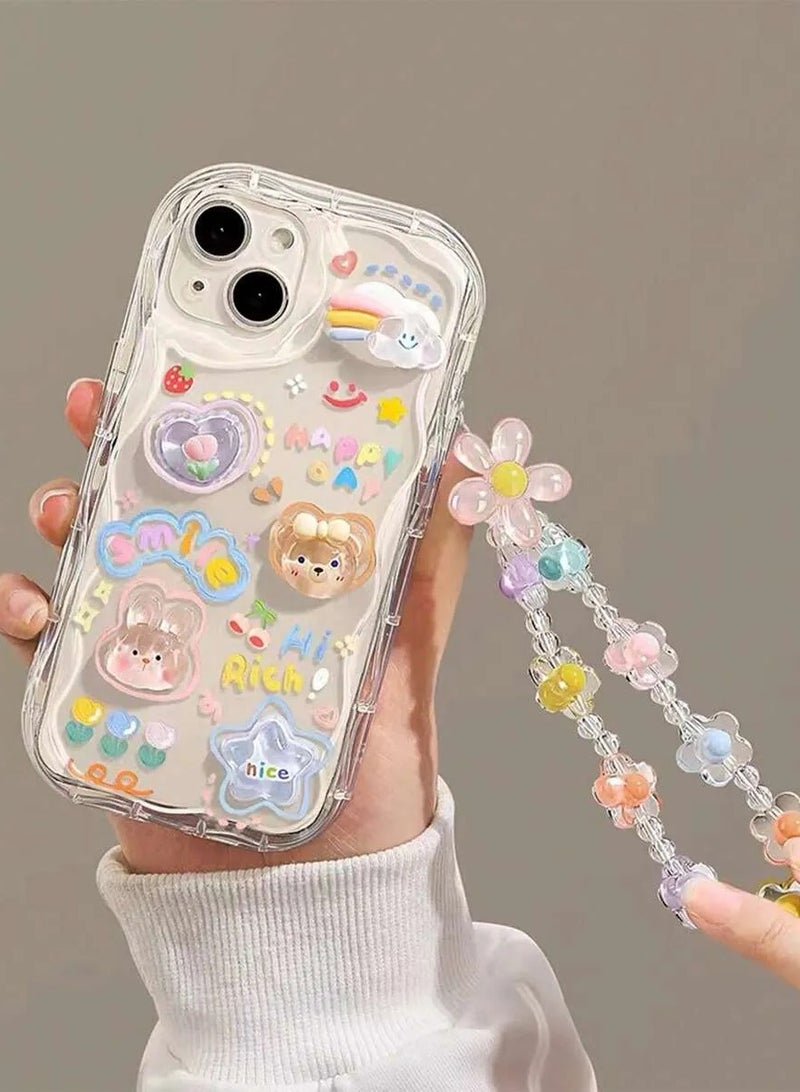 Shein Summer Cartoon Pattern Decorated Accessories Set Floral Bracelet Transparent Decorated Soft Shell Anti-slip Straight Edge TPU Compatible with iPhone 13