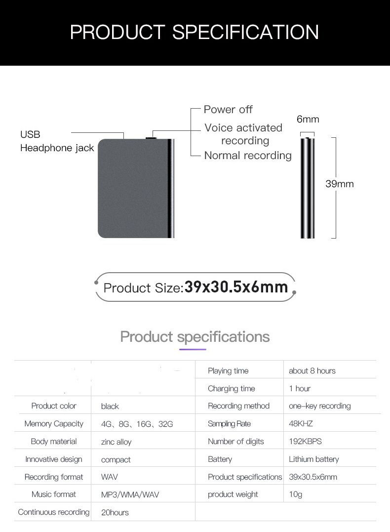 Professional Mini Voice Activated Recorder Mini Audio Recorder with 16GB Super Audio DSP Processor - Intelligent Digital Voice Recorder for Lectures - Mini Voice Recorder - Small Recording Device